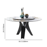 59" runder Esstisch mit weißer und schwarzer Steinplatte mit Lazy Susan