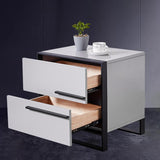 Moderner minimalistischer schwarz-weißer quadratischer Nachttisch mit 2 Schubladen