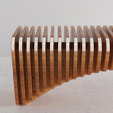 Modern Natural Wooden Curved Entryway Bench Seat Vertical Linear Surface