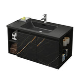 27.6" Faux Marble Wall-Hung Bathroom Vanity with Top Stone Slate Vessel & Sink