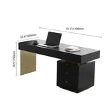 55" Modern Black Office Computer Desk with 6 Drawer & Gold Leg