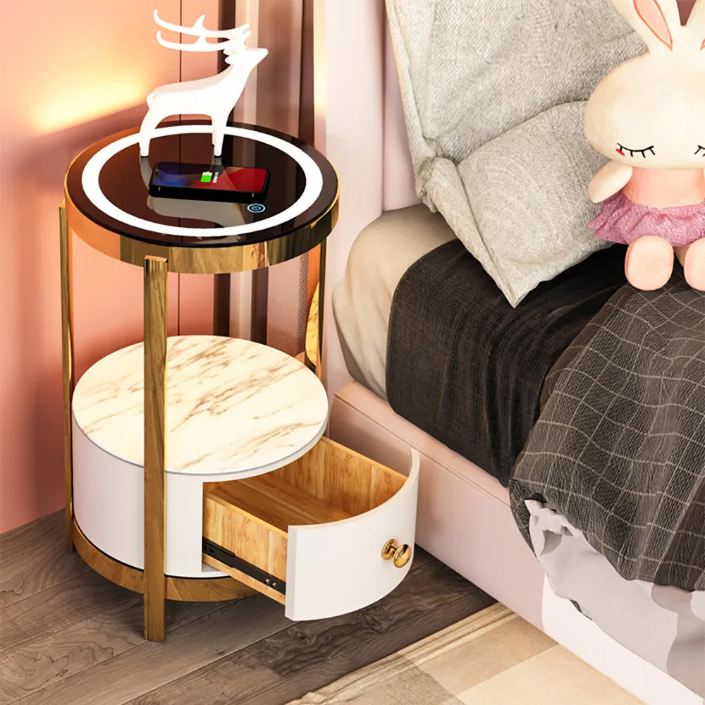 End Table LED Floor Lamp with Wireless Charging Station and USB Port Drawer Included