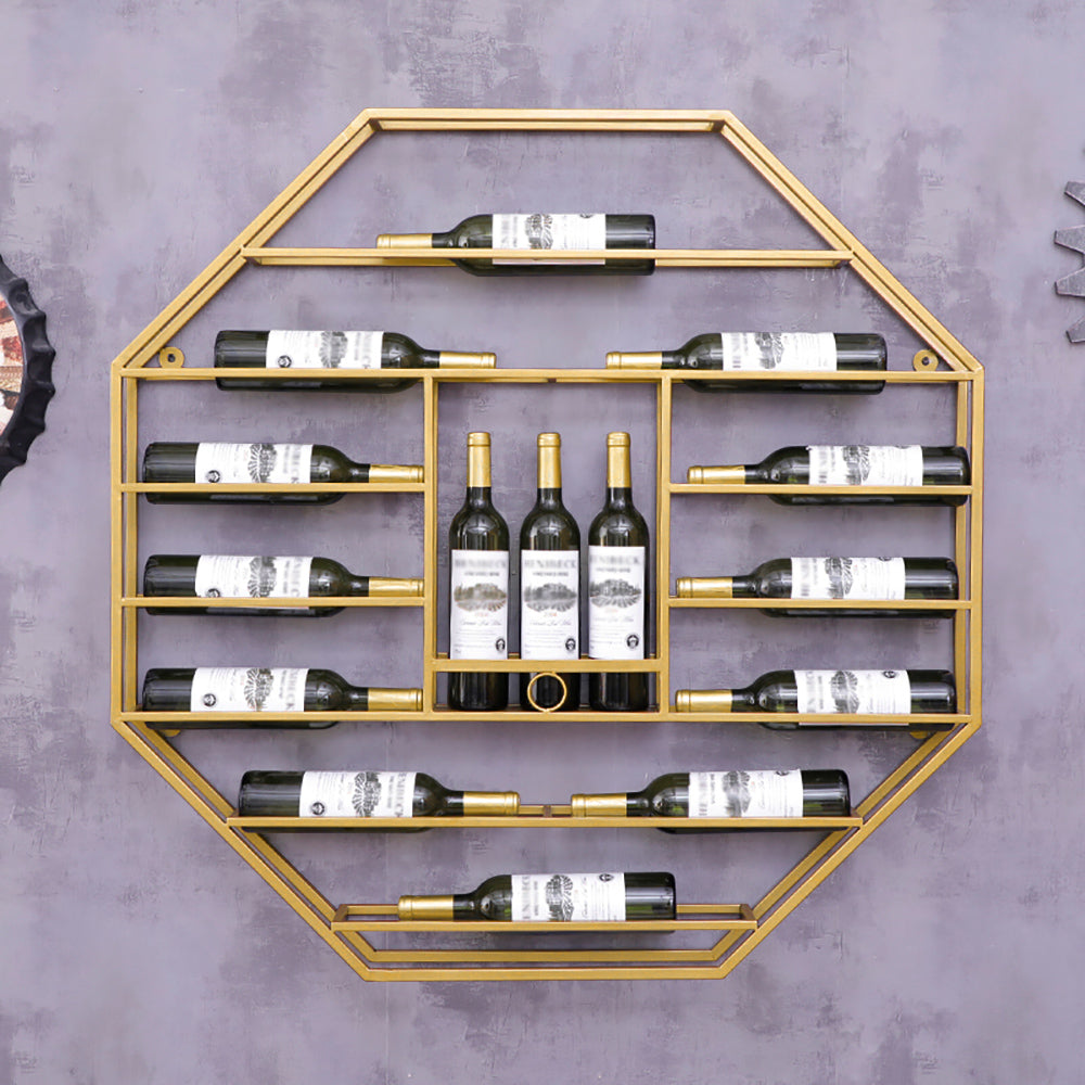Botellero industrial negro octogonal montado en la pared Estante para vino  en acero - Oro