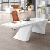 2個の簡潔な現代の白いオフィスデスクと調整可能な椅子