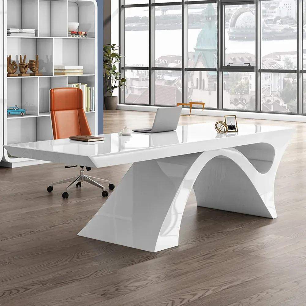 Sleek Marble Top White Computer Desk  Office table design, Office interior  design modern, Office interior design