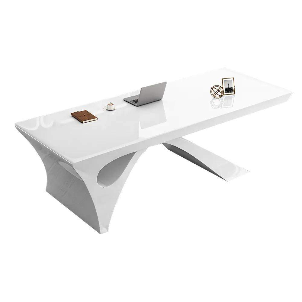 2 Pieces Concise Contemporary White Office Desk and Adjustable Chair-Desks,Furniture,Office Furniture