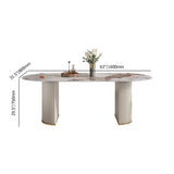 78.7" Modern Oval Marble Dining Table Stainless Steel Double Pedestals