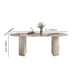 78.7" Modern Oval Marble Dining Table Stainless Steel Double Pedestals