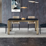 Classic Black Marble Top Dining Table with Stainless Steel Frame in Brushed Champagne