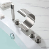 Mooni Modern Waterfall Roman Tub Filler Deck Mount with Handshower Solid Brass