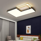 Modern Rectangle White & Gold & Black LED Flush Ceiling Mount Light