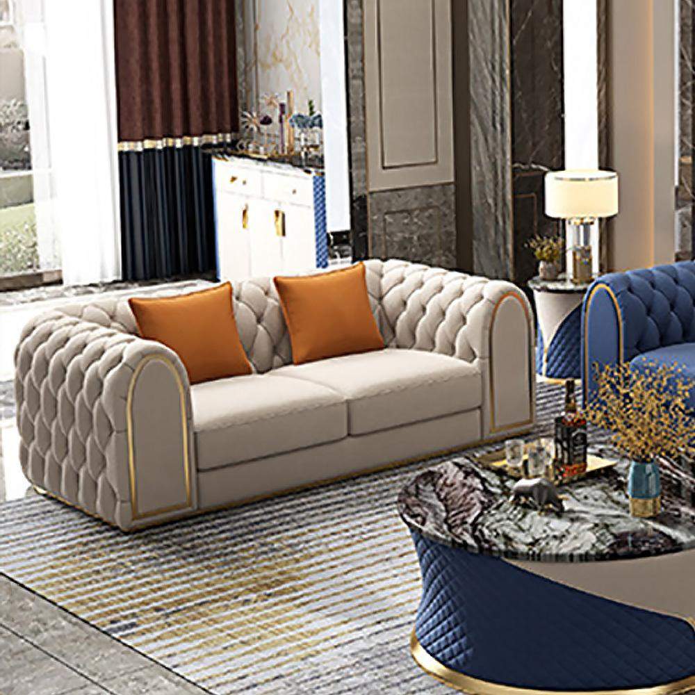 3-Piece Blue & Beige Luxury Velvet Upholstered Chesterfield Sofa Living Room Set-Richsoul-Furniture,Living Room Furniture,Living Room Sets