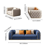 3-Piece Blue & Beige Luxury Velvet Upholstered Chesterfield Sofa Living Room Set-Richsoul-Furniture,Living Room Furniture,Living Room Sets