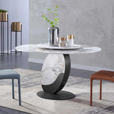 Modern 51" Round Dining Table with Lazy Susan White Faux Marble Tabletop for 6 Person