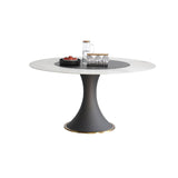 53,1" weißer und schwarzer runder Esstisch mit Lazy Susan und Steinplatte