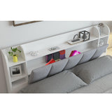 Modernes weißes Bett mit niedrigem Profil, französisches Bett mit 3 Schubladen