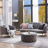 Classic Gray Velvet Living Room Set of 3 Coffee Table with 3-Seater Sofa and Armchair-Furniture,Living Room Furniture,Living Room Sets