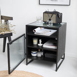 Nordic Minimalist Black Nightstand Glass Door Bedside Table with 2 Shelves