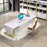 Contemporary Rectangle Executive Office Desk with 4 Drawers in White-Desks,Furniture,Office Furniture