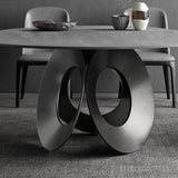 51,2 "Table à manger noire ronde avec haut en pierre et base en acier en carbone