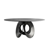51,2 "Table à manger noire ronde avec haut en pierre et base en acier en carbone
