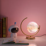 Modern 1-Light 3D Moon Table Lamp Semi-Ring Bracket