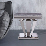 23" Faux Marble Small Square Modern Side Table Silver Base-End &amp; Side Tables,Furniture,Living Room Furniture