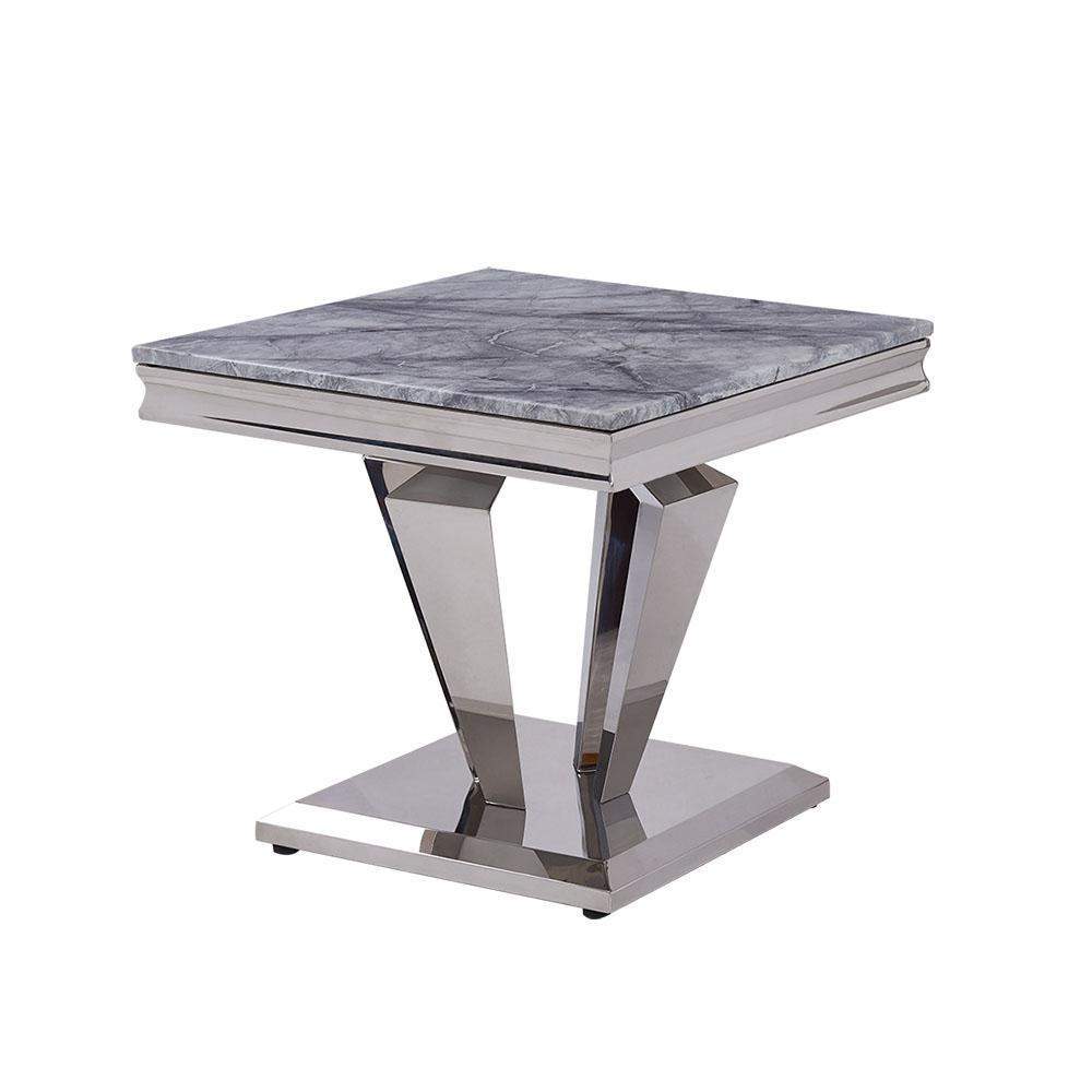 23" Faux Marble Small Square Modern Side Table Silver Base-End &amp; Side Tables,Furniture,Living Room Furniture