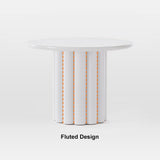 Moderner weißer geriffelter Beistelltisch Runder Beistelltisch aus Holz mit einzigartigem Design