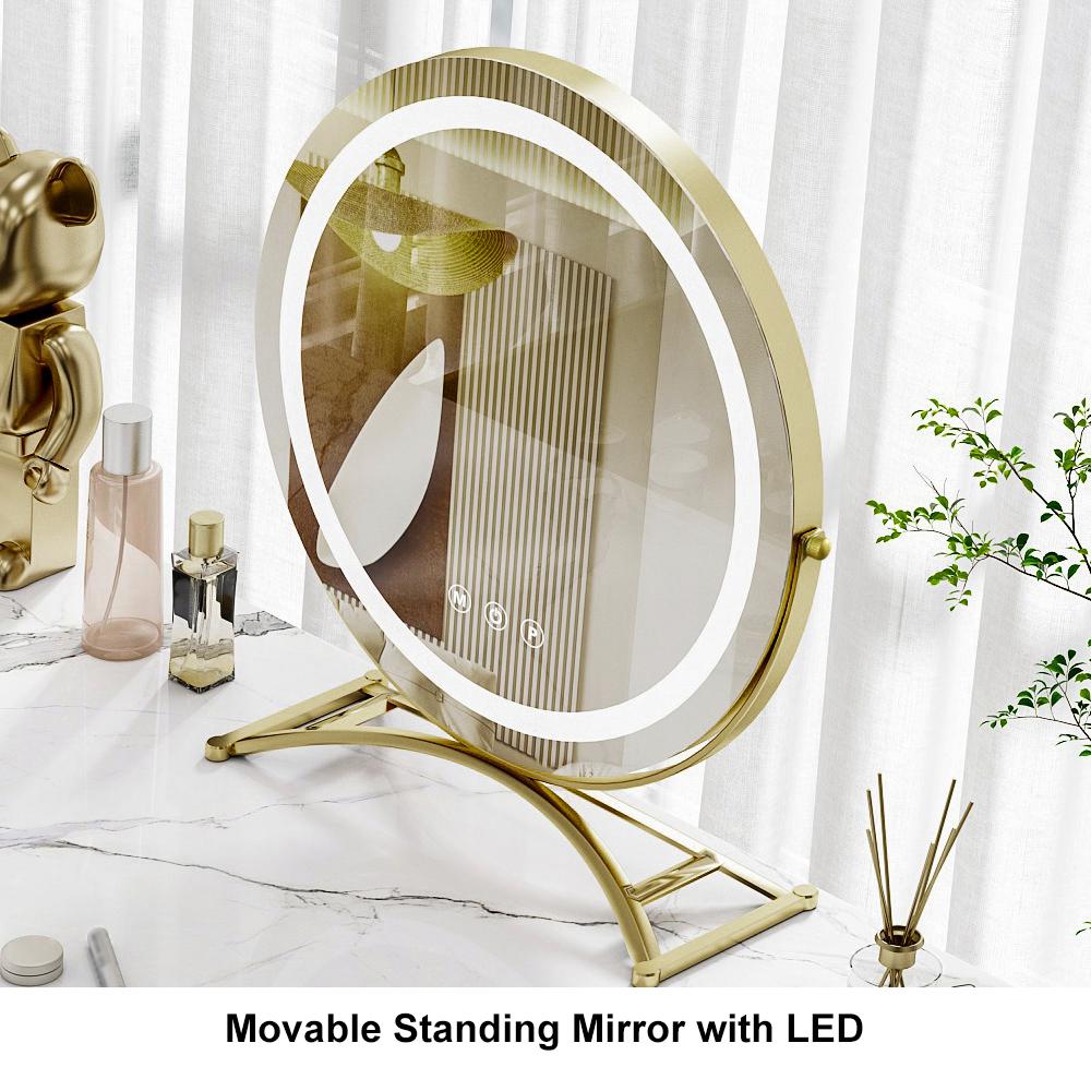 Minimalist Acrylic Floating Makeup Vanity Set with LED Lighted Standing Mirror & Stool