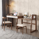 Moderner I-förmiger Schreibtisch Einziehbarer und ausziehbarer Eckschreibtisch aus Nussholz mit Stauraum und 2 Schubladen
