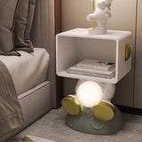 Modern White & Gold Bedroom Nightstand with Light & Open Storage