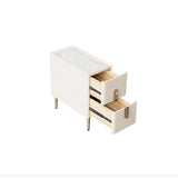 Beige Bedroom Nightstand Storage Bedside Table with 2 Drawers in Gold Legs