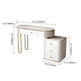 Modern Makeup Vanity Table with Side Cabinet 4 Drawers & Faux Marble Top in White