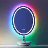Modern Oval 24" x 32" RGB LED Frameless Bathroom Wall Mirror Anti-Fog