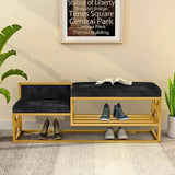 39.4" Gray Shoe Storage Bench Entryway Bench Velvet Upholstered with Metal Frame