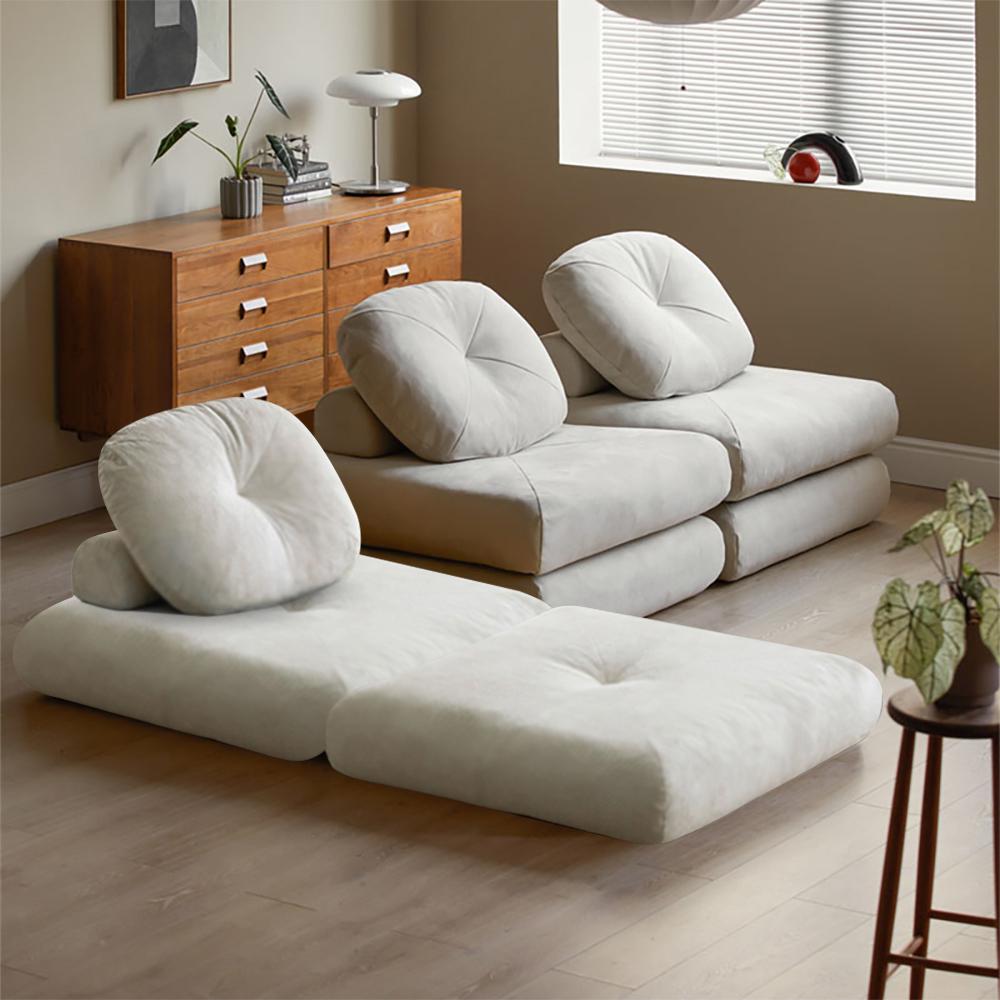 White Cloud Modular Sectional Convertible 3-Seater Sofa Velvet Upholstered with Pillows