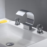 Mooni Chrome Waterfall Spout 2 Crystal Handle Widespread Bathroom Sink Faucet