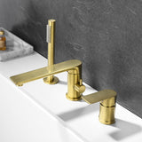 Grifo de llenado de bañera romano de montaje en cubierta de oro cepillado con ducha de mano de latón macizo
