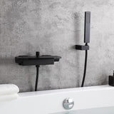 Wall Mount Waterfall 2-Handle Matte Black Bathtub Filler Faucet with Hand Shower