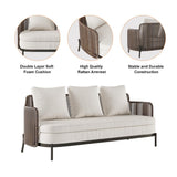 4-teiliges Outdoor-Sofa-Set aus Aluminium und Rattan mit Couchtischkissen aus Kunstmarmor