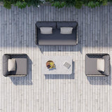 4pcs الألومنيوم والحبال أريكة خارجية مع طاولة القهوة الرخامية فو ووسادة وسادة