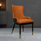 Modern Faux Leather Armed Orange Dining Chair with Metal Legs Set of 2