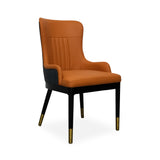 Modern Faux Leather Armed Orange Dining Chair with Metal Legs Set of 2