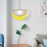 Stylish Yellow Fringe Pendant Light Half-Moon Gold Ceiling Lamp