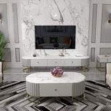Modern White Marble Coffee Table & TV Stand Set Media Console Set of 2-Richsoul-Furniture,Living Room Furniture,Living Room Sets