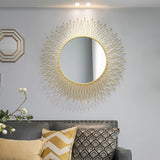 Arte decorativo de espejo de pared de metal dorado redondo moderno y lujoso