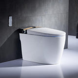 Längliche, einteilige, intelligente, bodenmontierte automatische Toilette mit schwarzem und goldenem Rand