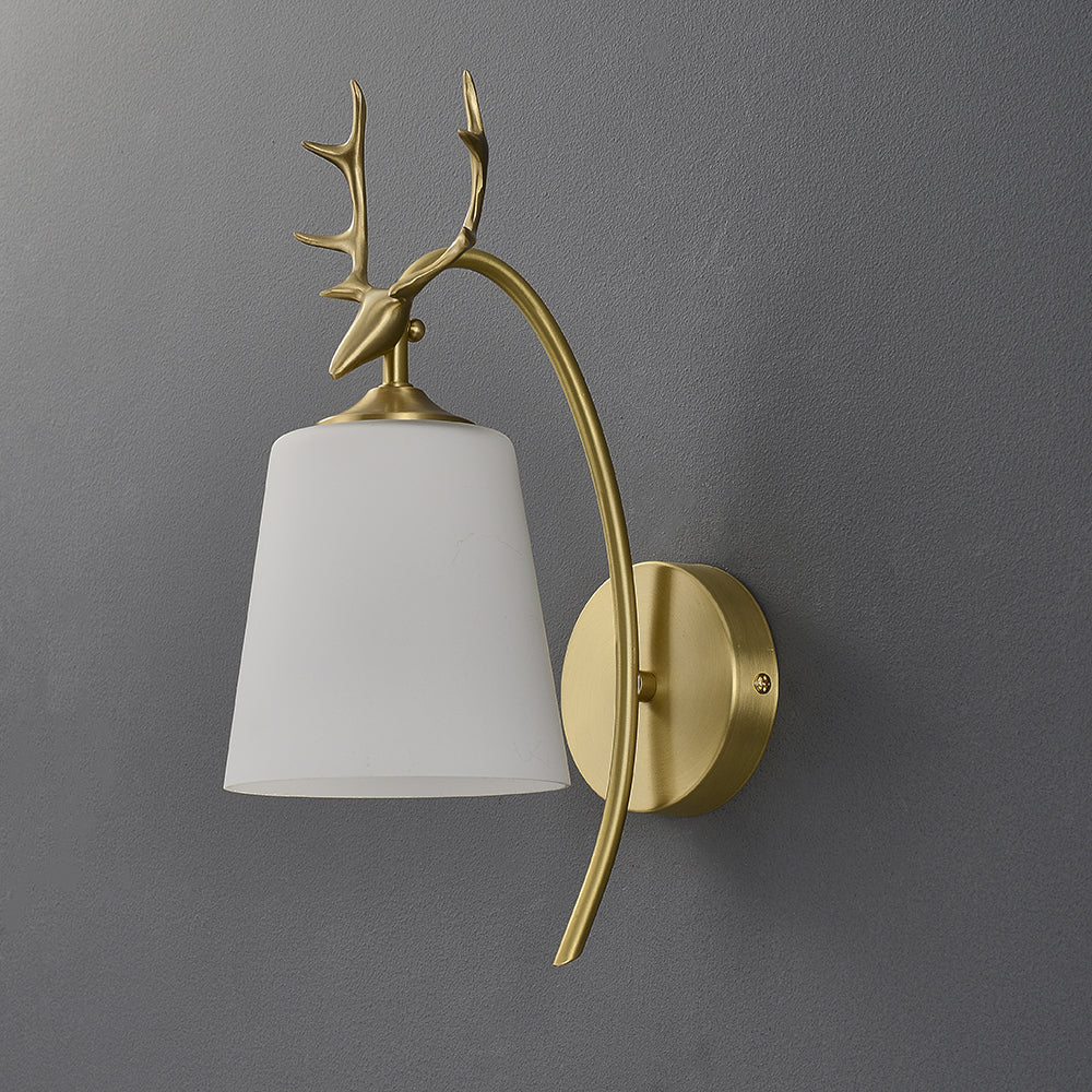 Modern 1-Light Antler Wall Sconce Brass Deer Wall Lighting with Globe Shade