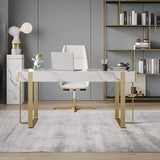 47.2" Glossy White Modern Office Study Writing Desk with Gold Sled Base-Desks,Furniture,Office Furniture